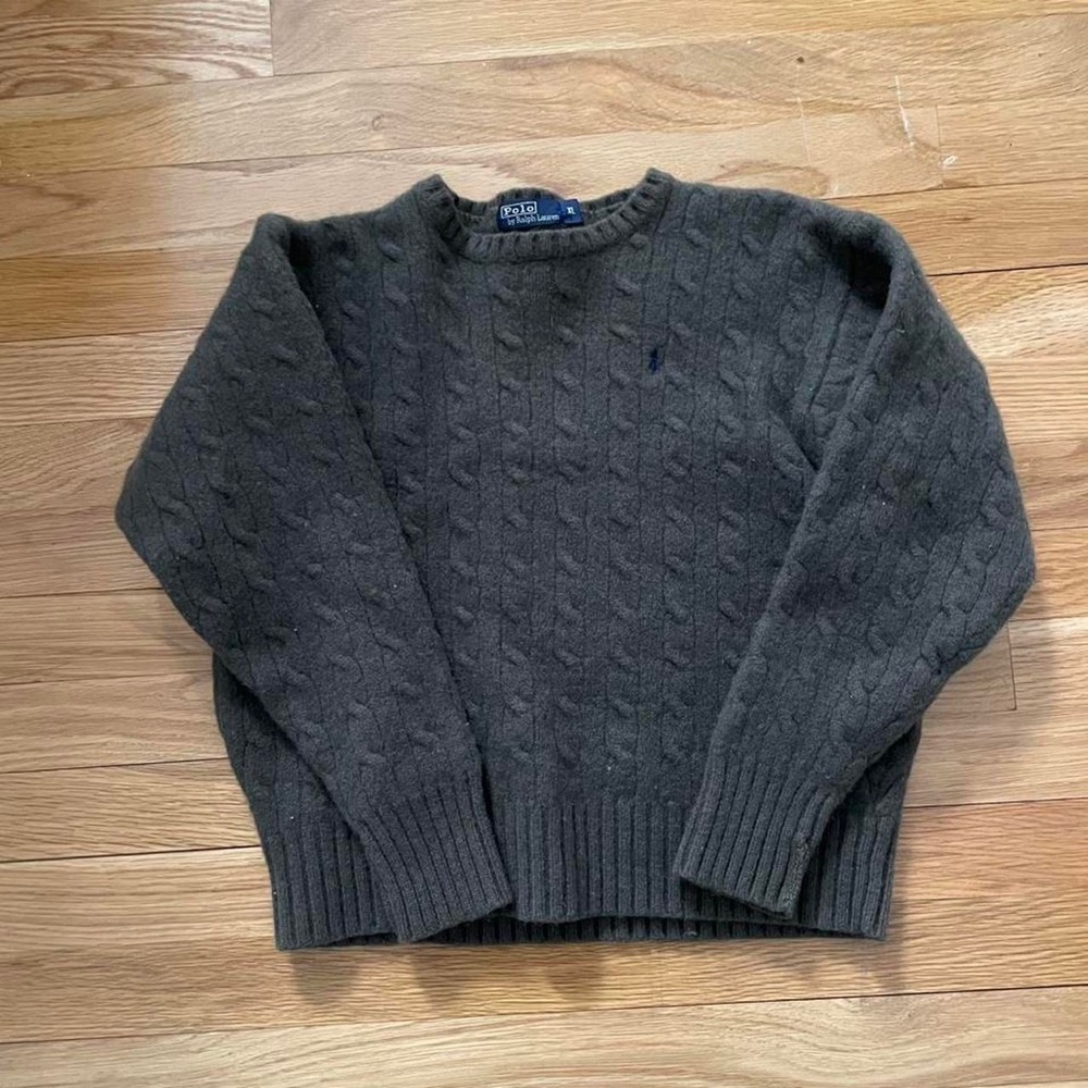 VINTAGE POLO RALPH LAUREN OLIVE GREEN CABLE KNOT SWEATER